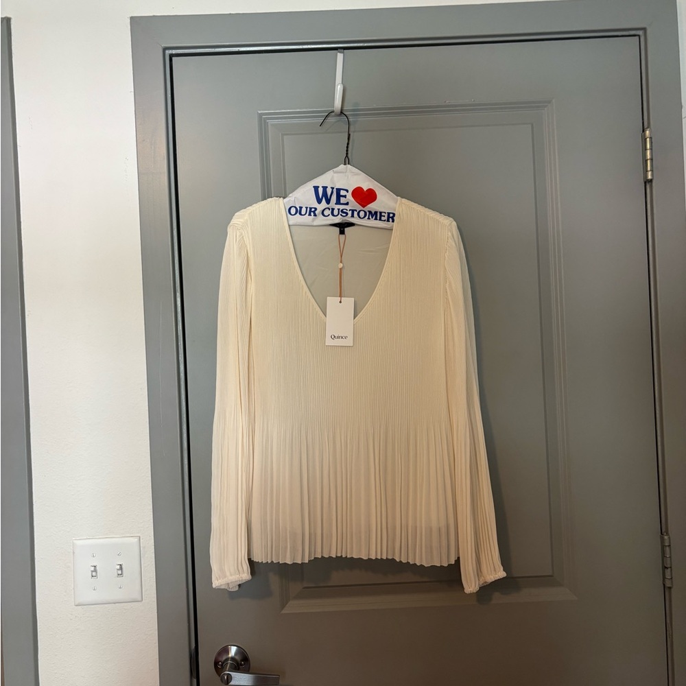 Quince Elegant Cream Pleated Blouse